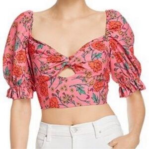 Whimsy Finders Keepers Pink Floral Puff Sleeve Crop Top
